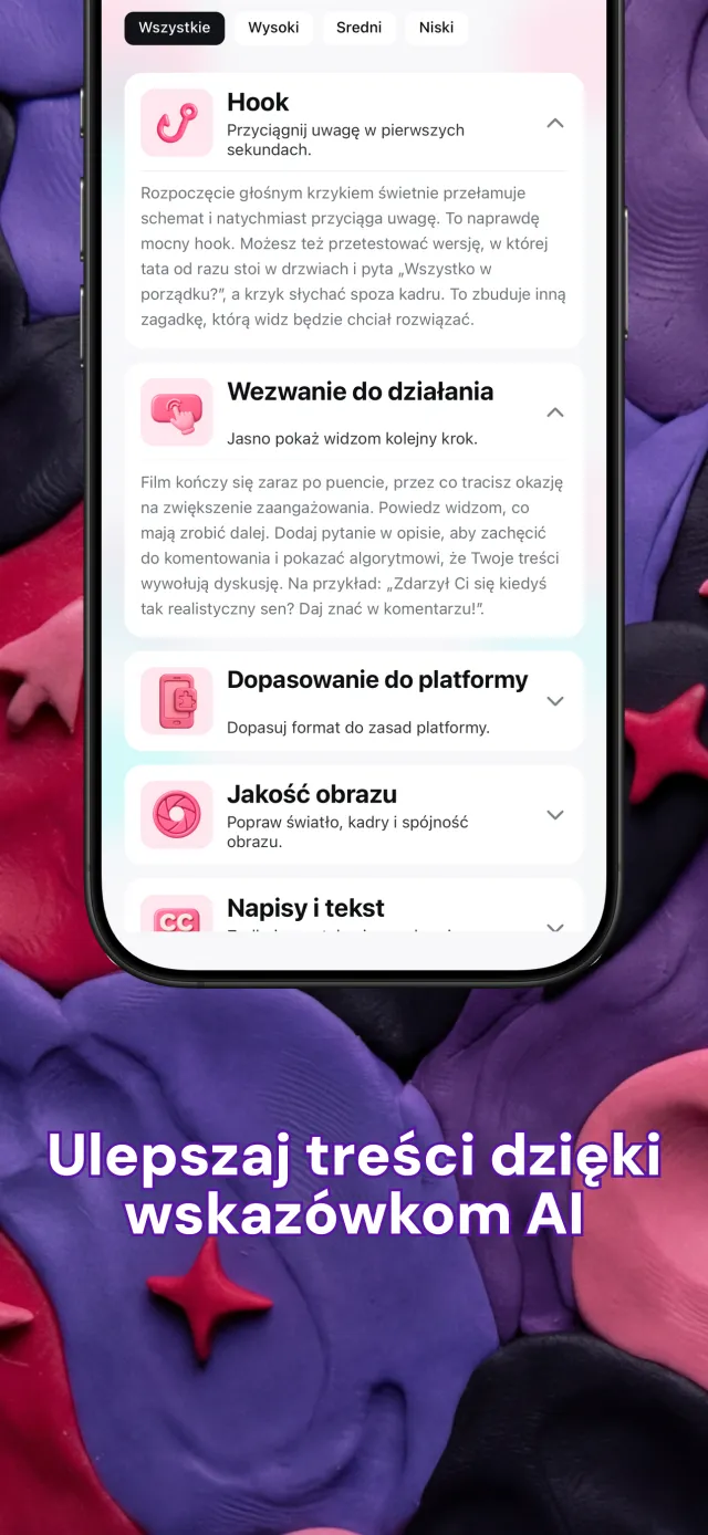 Karty wskazówek Viral IQ dotyczące hooka, narracji, tempa i wezwania do działania