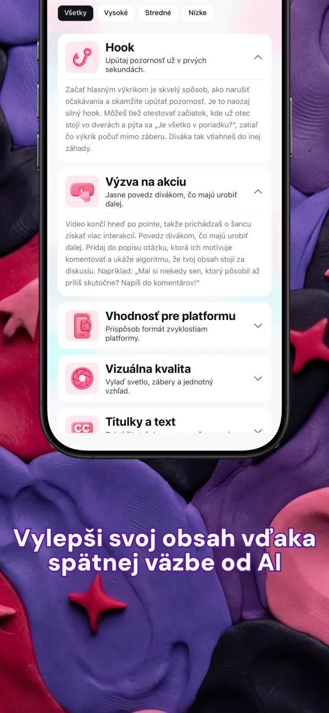 Karty odporúčaní Viral IQ k úvodu, príbehu, tempu a výzve na akciu